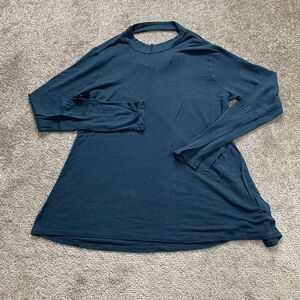 Mossimo Blouse Women Large Blue Long Sleeve Crew Neck Back Hole Stretch Soft Top